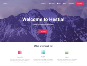 Hestia welcoming website with a mountain and some messages